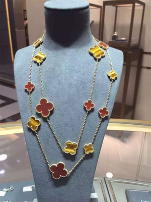 Magic Alhambra Long Necklace Van Cleef And Arpels 16 Motifs Yellow Gold Malachite